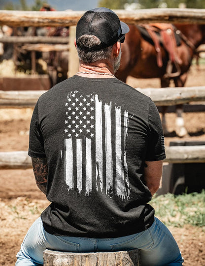 HOTNine Line American Flag T-Shirt for Men, USA Made Patriotic Shirt | Military Veteran Shirt, Freedom Shirt, 9 Line Apparel, America
