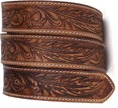 HOTF&L CLASSIC Western Belt without buckle for men – Full Grain Leather Cowboy Belts for jeans - One Piece Leather strap belt