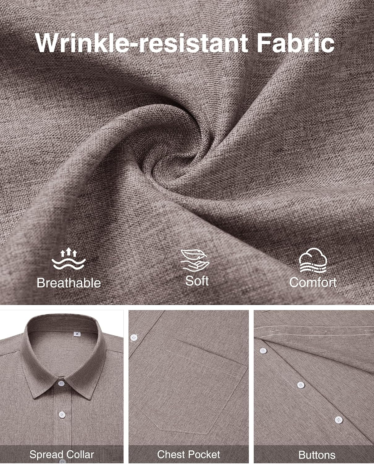 HOTMens Linen Shirt Short Sleeve Wrinkle Free Casual Untucked Button Down Shirts Beach Breathable Tops Summer
