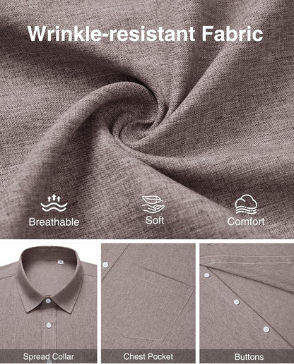 HOTMens Linen Shirt Short Sleeve Wrinkle Free Casual Untucked Button Down Shirts Beach Breathable Tops Summer