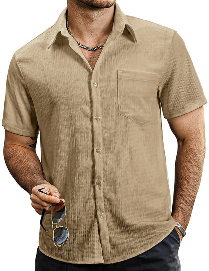 HOTVATPAVE Mens Summer Striped Shirts Button Down Short Sleeve Vintage Beach Hawaiian Shirts with Pocket