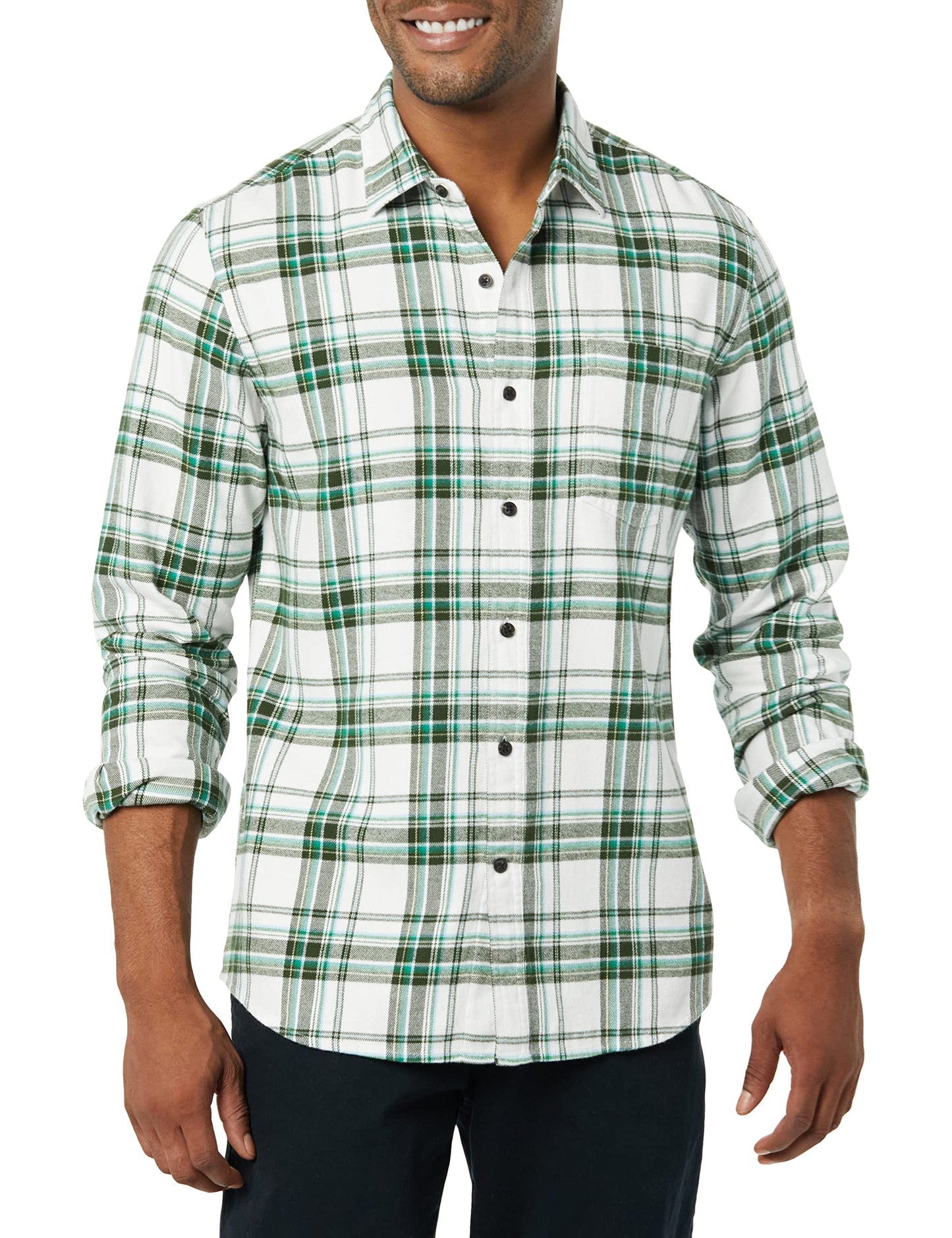 HOTAmazon Essentials Men's Slim-Fit Flannel Shirt, Long Sleeve Button Down Plaid