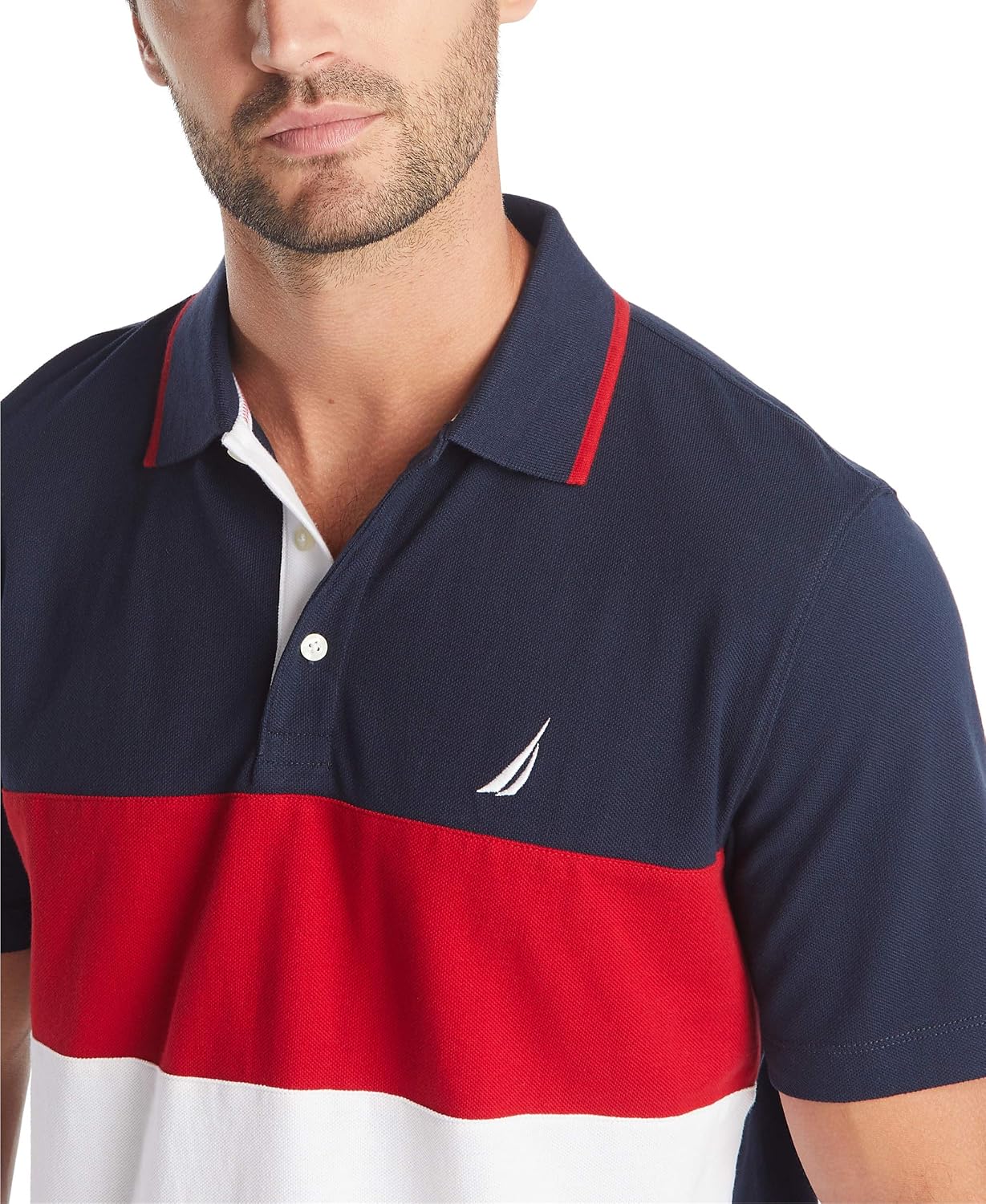 HOTNautica Men's Short Sleeve 100% Cotton Pique Color Block Polo Shirt