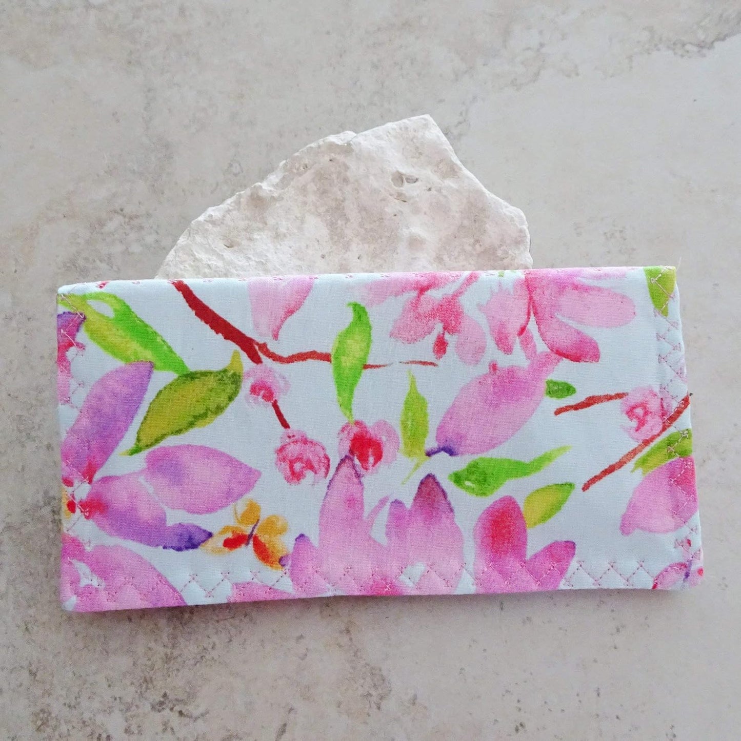 HOTCheckbook Cover - Billfold Wallet - Pink Floral Fabric Checkbook Organizer