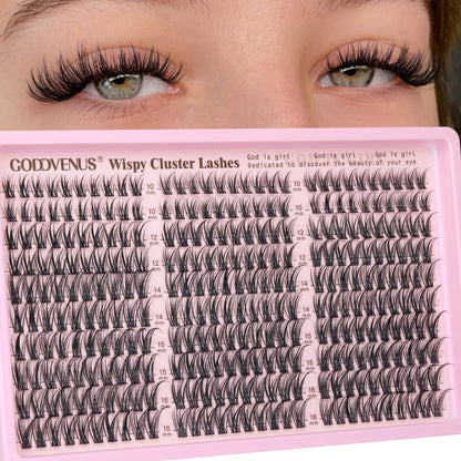 HOTGoddvenus Lash Clusters Kit Wispy Eyelash Clusters Lashes Natural DIY Lash Extension Kit 10-16mm Cluster Eyelash Extensions Kit 300pcs C Curl Individual Lashes Cluster Eyelash (No Tweezers)