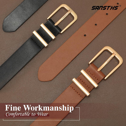HOTSANSTHS 2 Pack Women Belt for Jeans Pants, Simple Fashion Ladies Waist Belt with Gold Buckle, 1inch Width