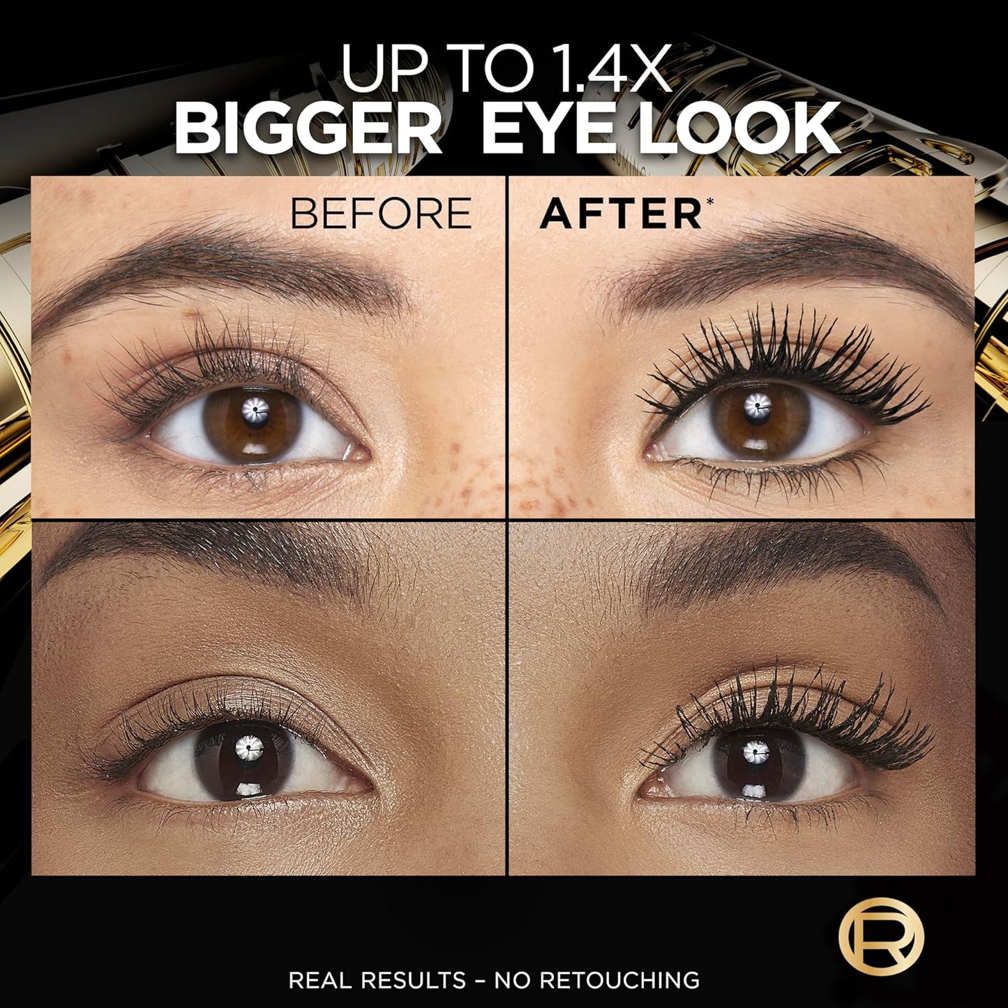 HOTL'Oreal Paris Voluminous Panorama Mascara, Volumizing and Lengthening Mascara, Washable Longwear and Smudge Resistant Make Up, Blackest Black, 0.33 Fl Oz