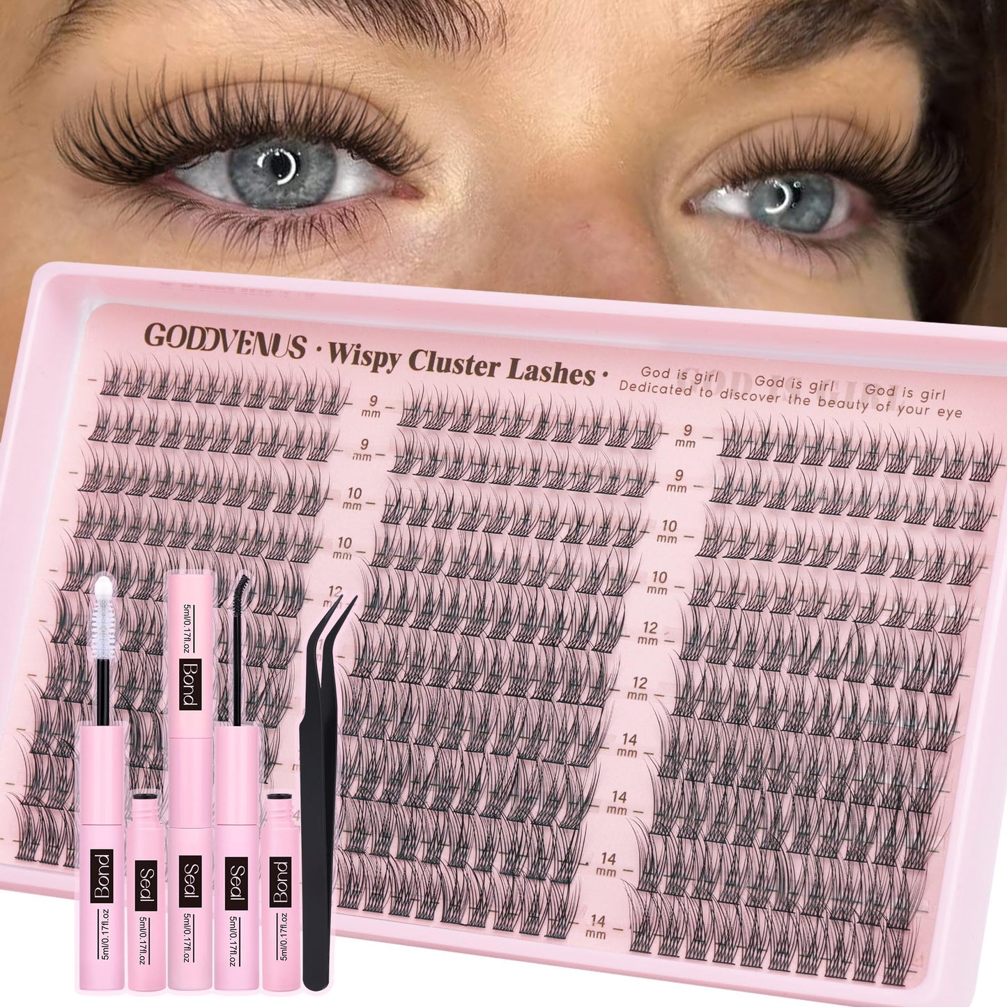 HOTGoddvenus Lash Clusters Kit Wispy Eyelash Clusters Lashes Natural DIY Lash Extension Kit 10-16mm Cluster Eyelash Extensions Kit 300pcs C Curl Individual Lashes Cluster Eyelash (No Tweezers)