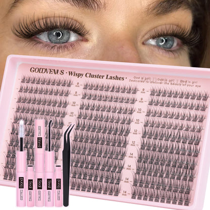 HOTGoddvenus Lash Clusters Kit Wispy Eyelash Clusters Lashes Natural DIY Lash Extension Kit 10-16mm Cluster Eyelash Extensions Kit 300pcs C Curl Individual Lashes Cluster Eyelash (No Tweezers)