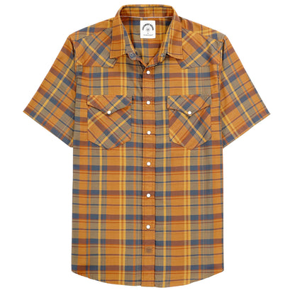 HOTDubinik® Viscose Made from Bamboo Mens Short Sleeve Shirts Plaid Shirt Western Cowboy Pearl Snap Casual Plaid Shirts for Men