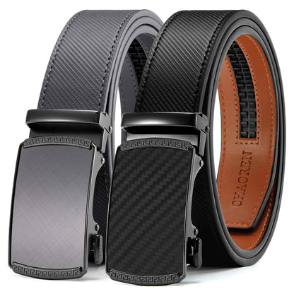 HOTCHAOREN Mens Belt Leather Ratchet Belt 2 Pack - Customizable Fit, Effortless Style (35mm)