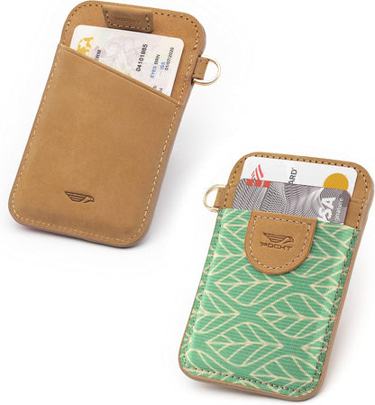 HOTPOCKT Slim Card Holder Wallet + Neck Lanyard for Keys Bundle for Women | Leaves