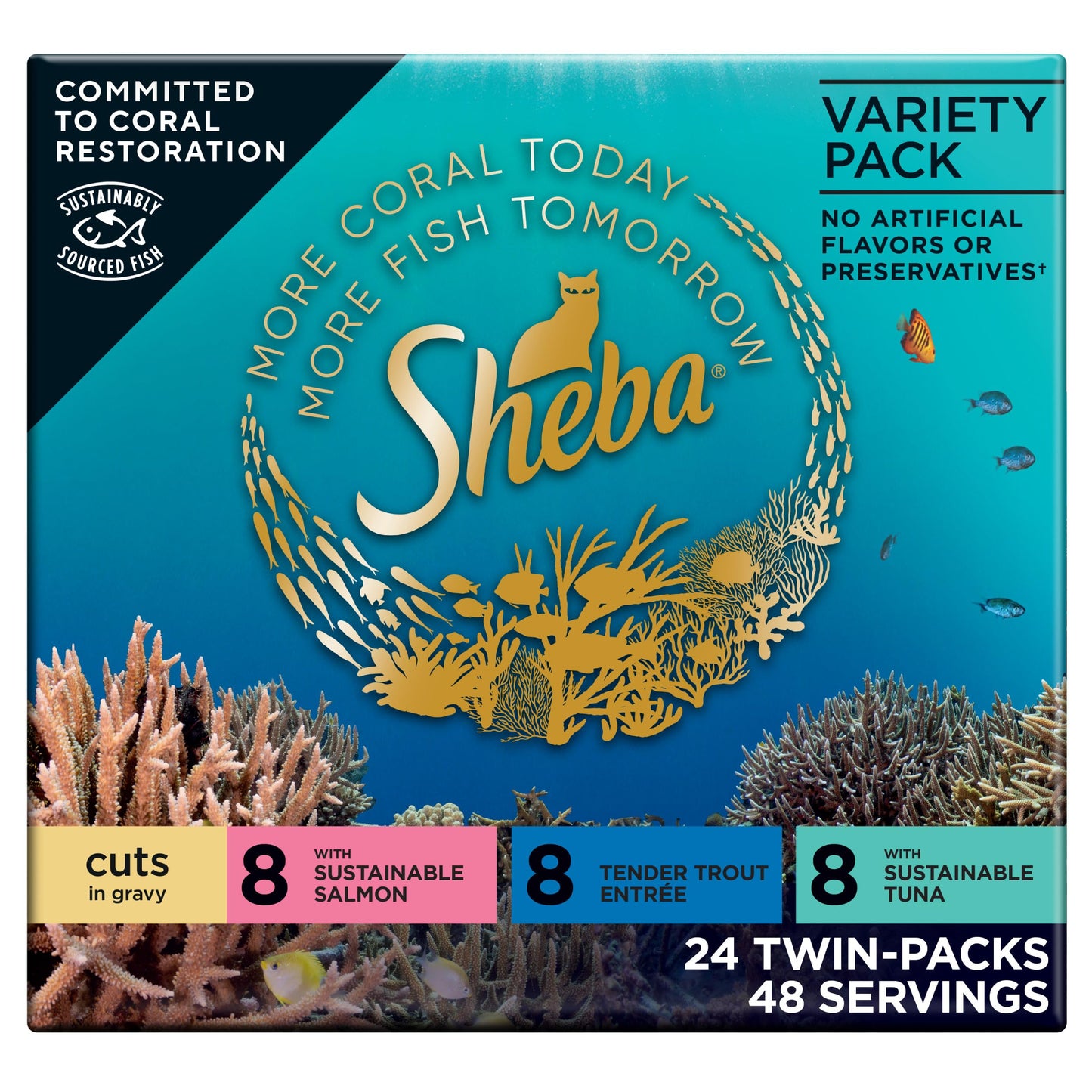 HOTSheba Perfect Portions Cuts Wet Cat Food, Seafood Multipack, 2.6 oz, 24 ct | Grain-free, Sustainable fish, no fillers or artificial flavors, protein-rich, essential vitamins & minerals, twin-pack trays