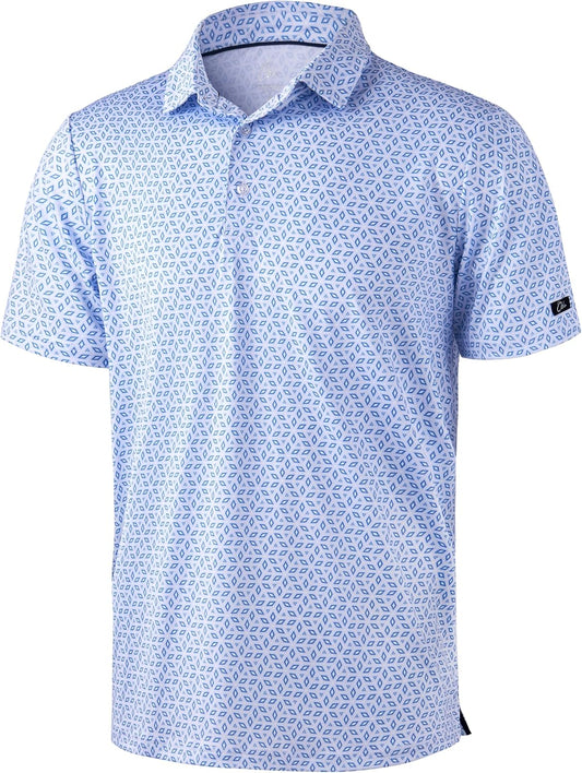 HOTObla Mens Golf Polo Shirts Short Sleeve Dry Fit Performance Moisture Wicking Casual Print Collared Golf Shirts for Men