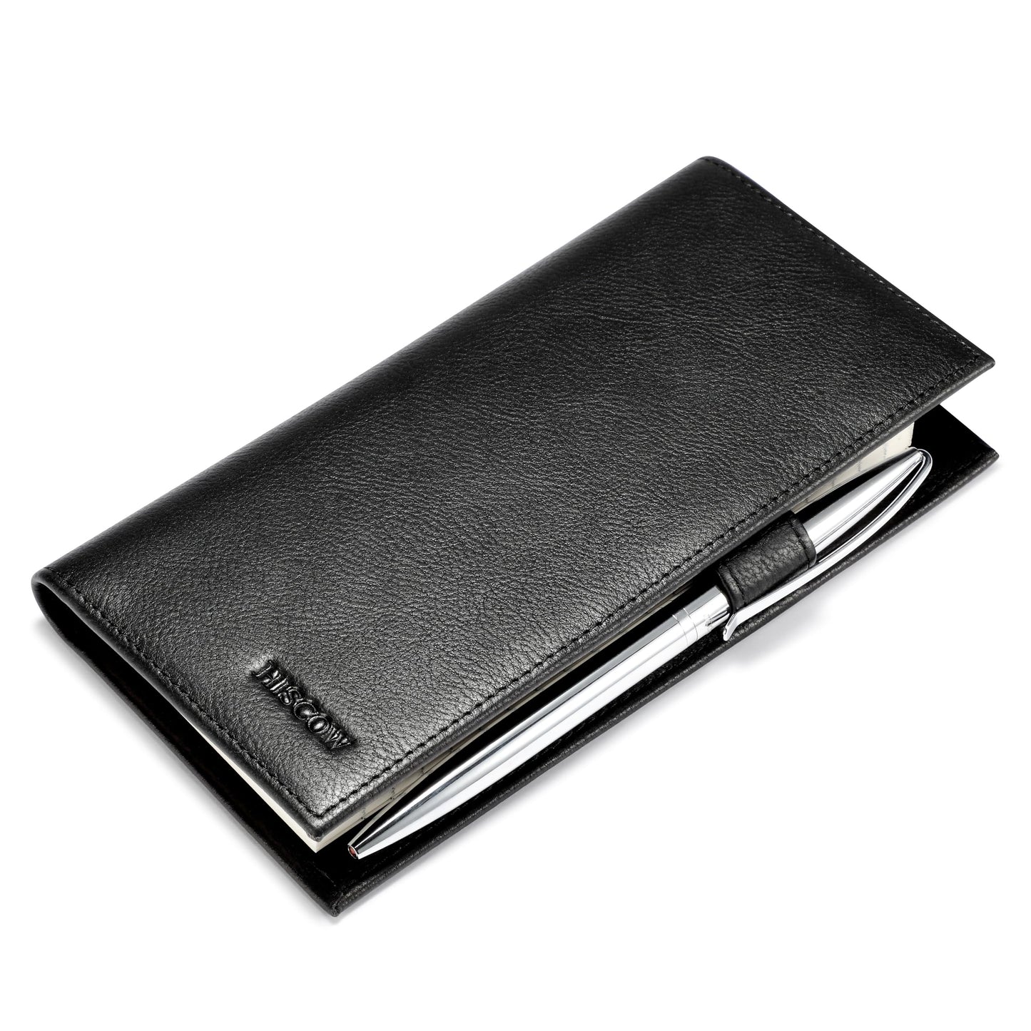 HOTHISCOW Leather Checkbook Cover for Duplicate Checks with Pen Holder | Full grain cowhide, personal check book & register pockets, removable vinyl divider, durable stitching, gifts for women men