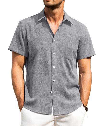 HOTAlimens & Gentle Mens Linen Shirts Short Sleeve Button Down Shirts Wrinkle Free Casual Vacation Beach Summer Tops