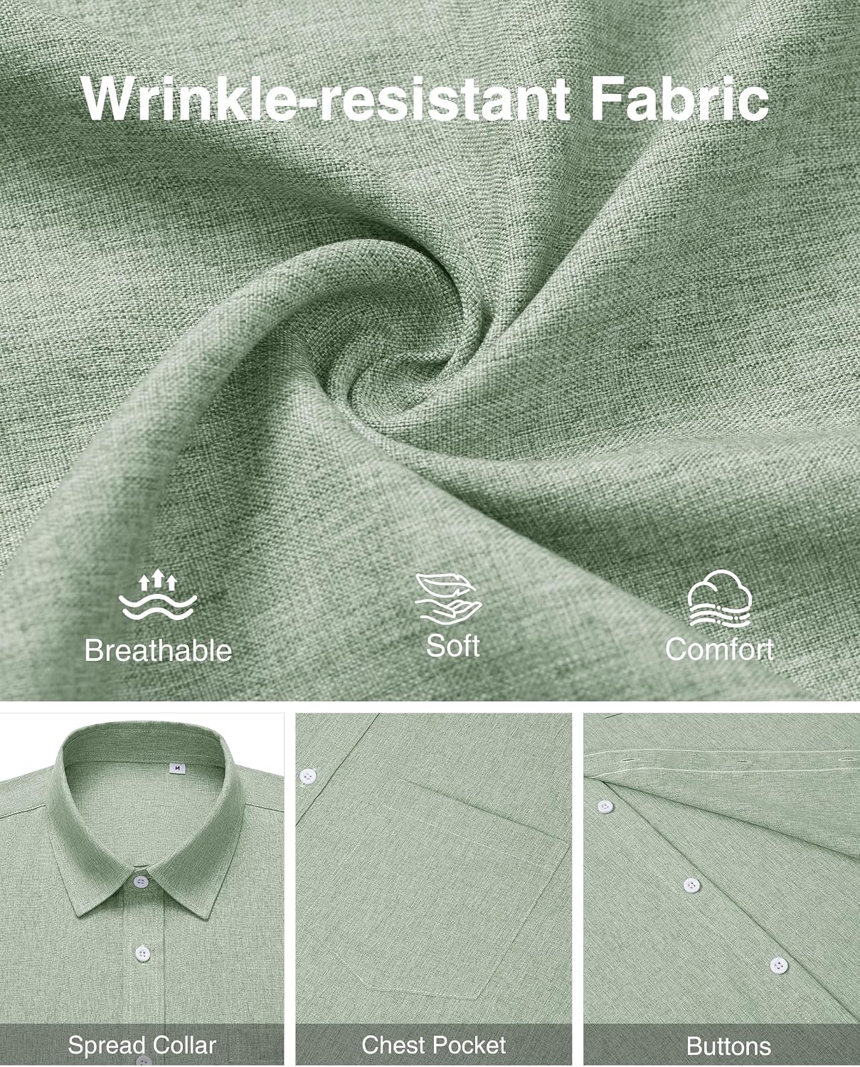 HOTMens Linen Shirt Short Sleeve Wrinkle Free Casual Untucked Button Down Shirts Beach Breathable Tops Summer