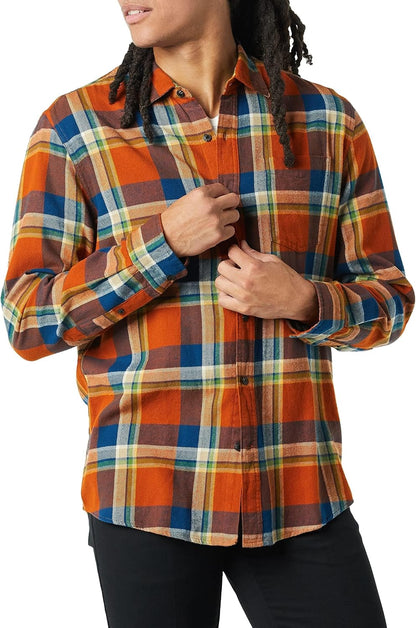 HOTAmazon Essentials Men's Regular Fit Long-Sleeve Flannel Shirt, Soft Brushed Cotton, Lightweight yet Warm