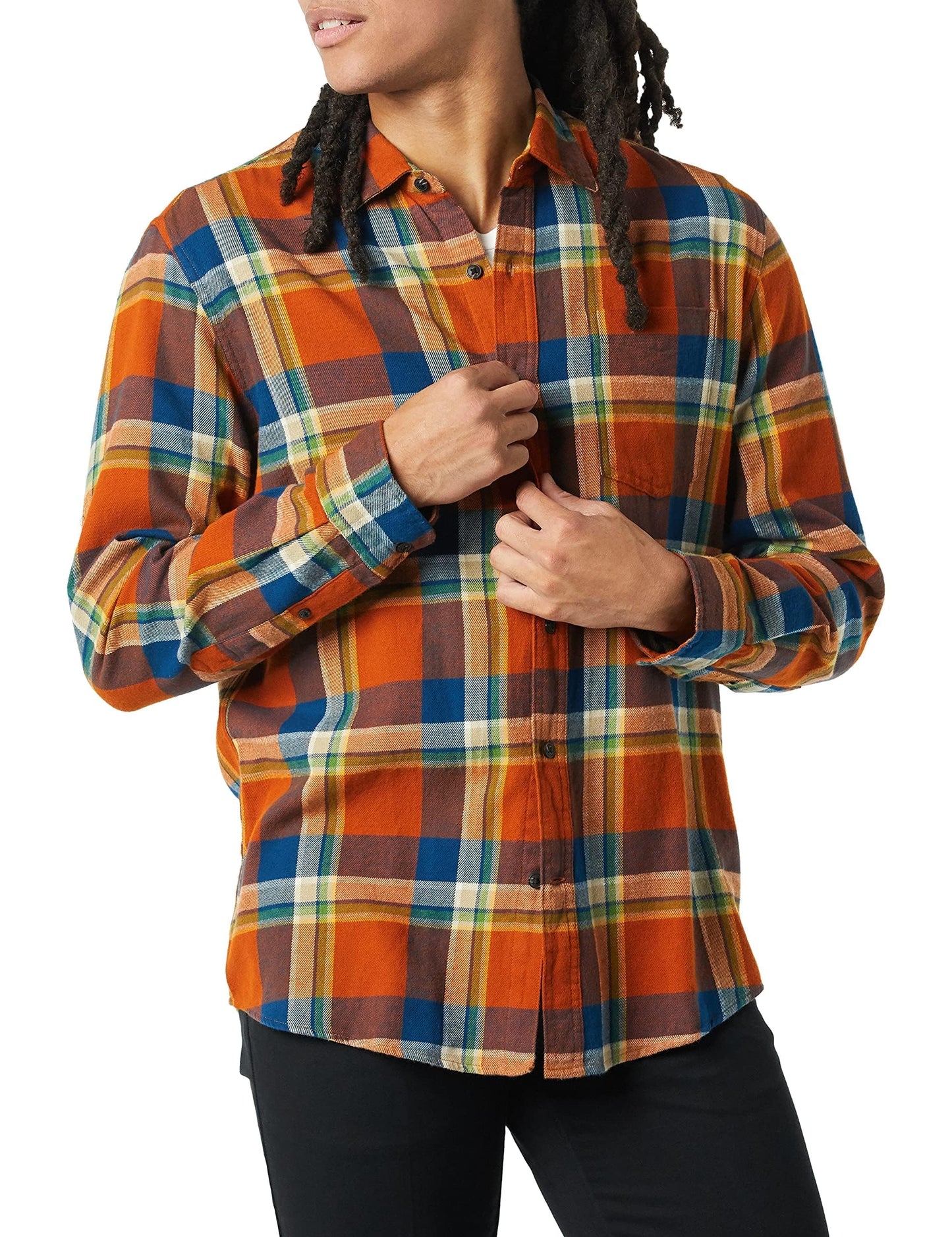 HOTAmazon Essentials Men's Regular Fit Long-Sleeve Flannel Shirt, Soft Brushed Cotton, Lightweight yet Warm
