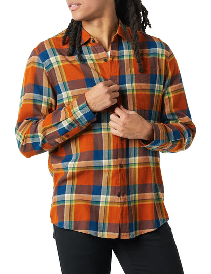 HOTAmazon Essentials Men's Regular Fit Long-Sleeve Flannel Shirt, Soft Brushed Cotton, Lightweight yet Warm