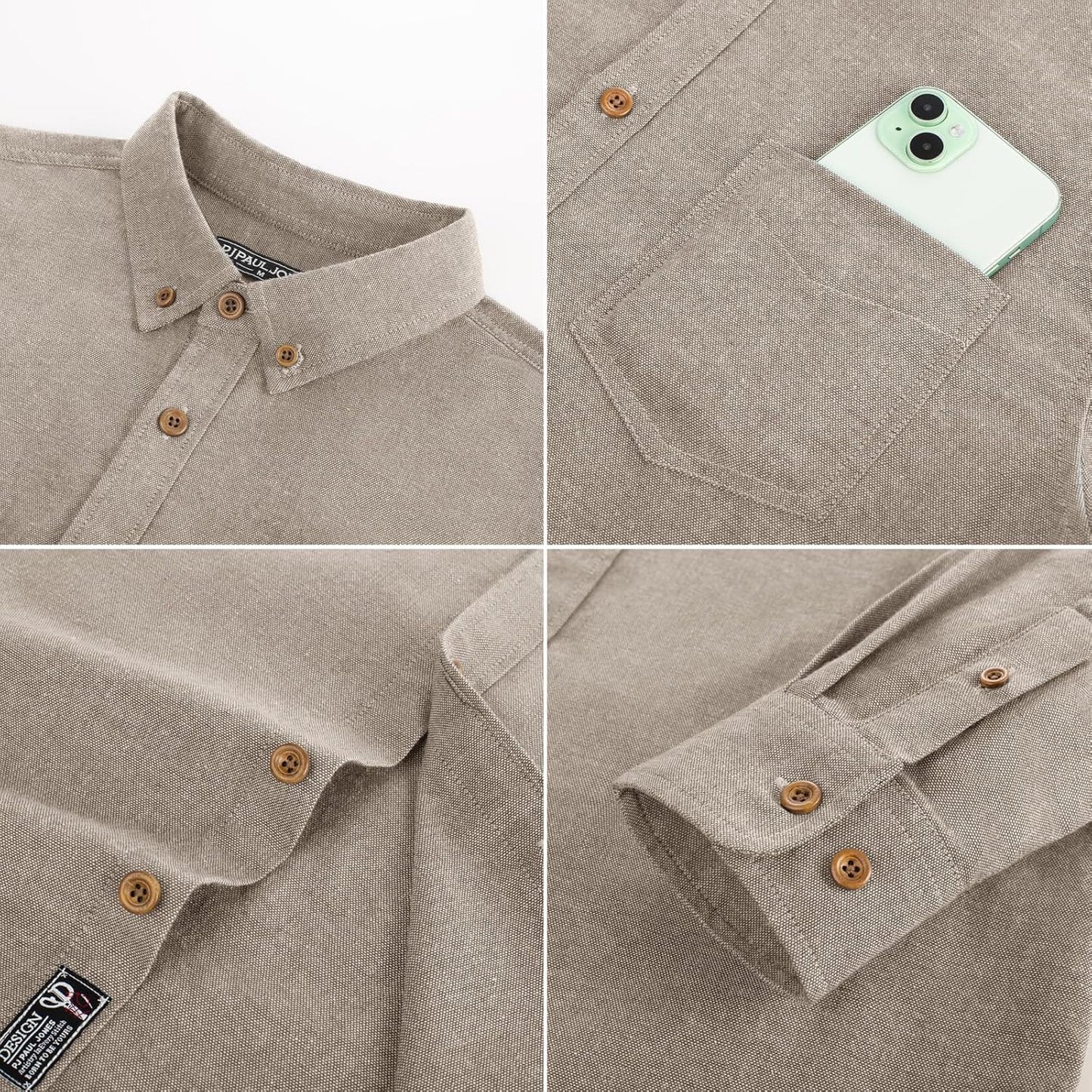 HOTPJ PAUL JONES Mens Classic Fit Linen Shirts Long Sleeve Button Down Business Casual Shirts