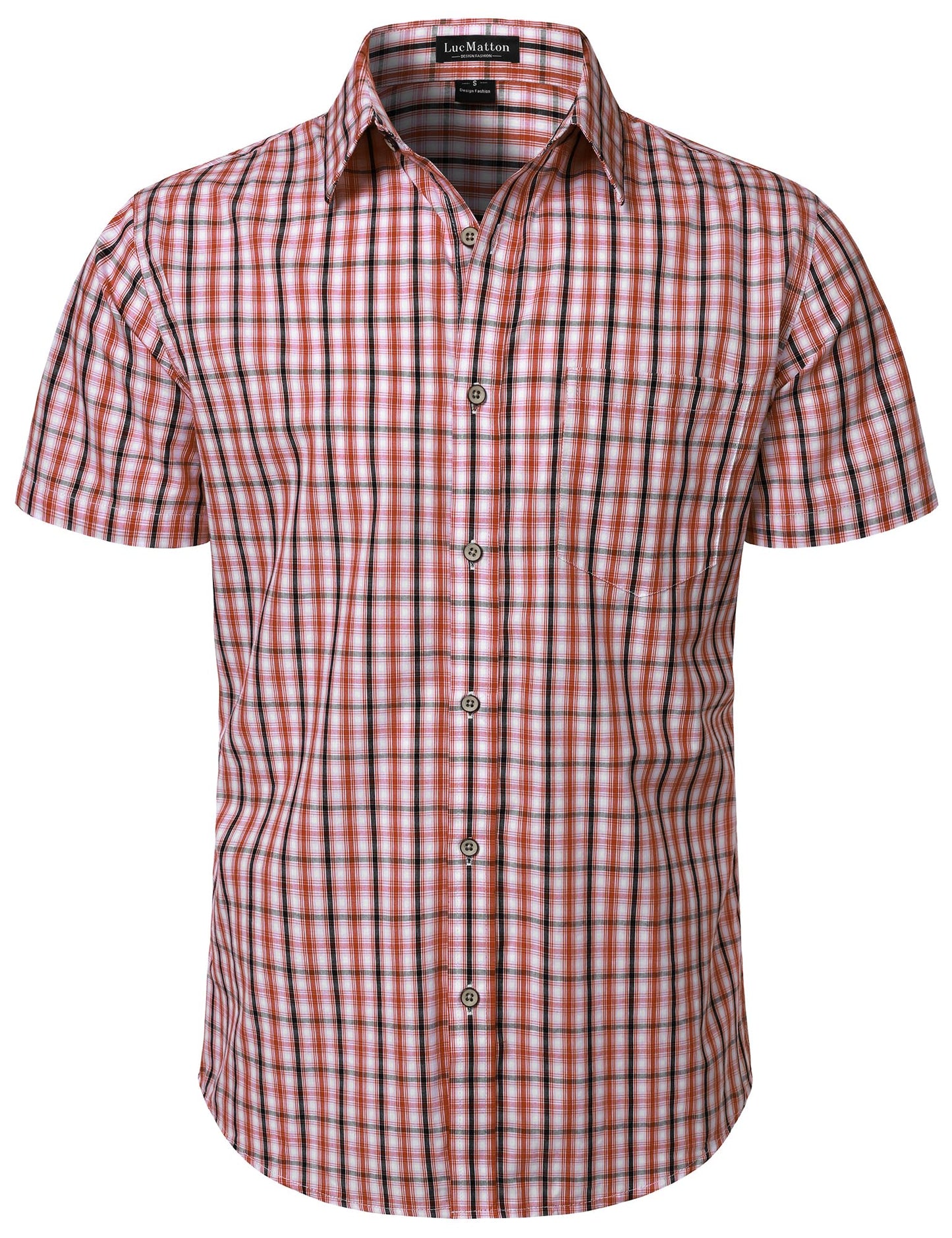 HOTLucMatton Men's Gingham Short Sleeve Button Down Shirt Cotton Regular Fit Plaid Dress Shirts with Pocket
