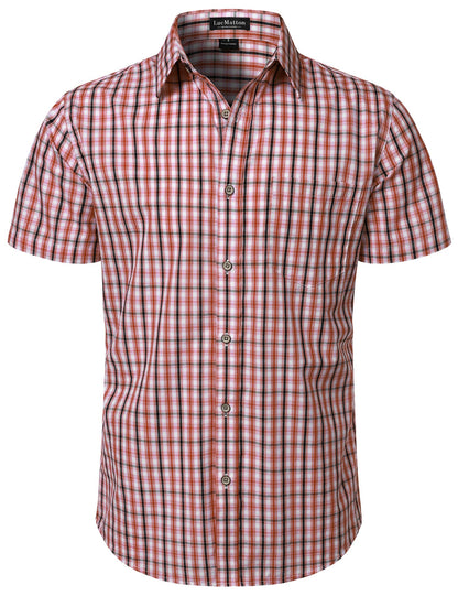 HOTLucMatton Men's Gingham Short Sleeve Button Down Shirt Cotton Regular Fit Plaid Dress Shirts with Pocket