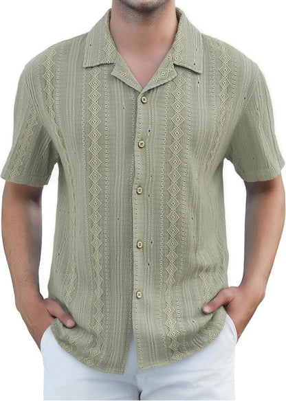 HOTDamipow Mens Casual Button Down Shirts Short Sleeve Fashion Vacation Beach Shirts