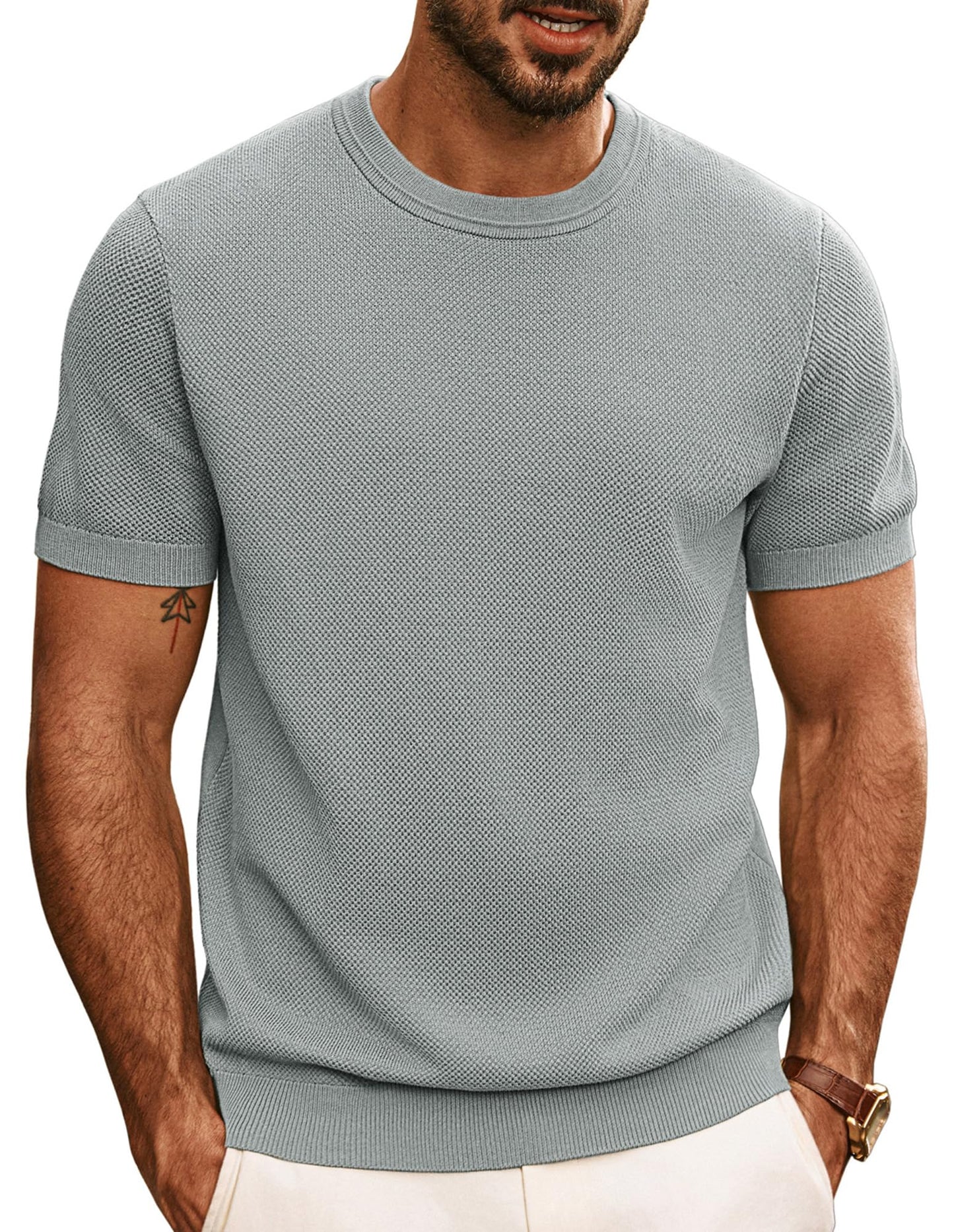 HOTPJ PAUL JONES Mens T Shirts Casual Knit Short Sleeve Tee | Crewneck, Textured Stretch T-Shirts, Lightweight, Comfortable, Breathable, Summer Clothing, Fashion, Classic, Vacation