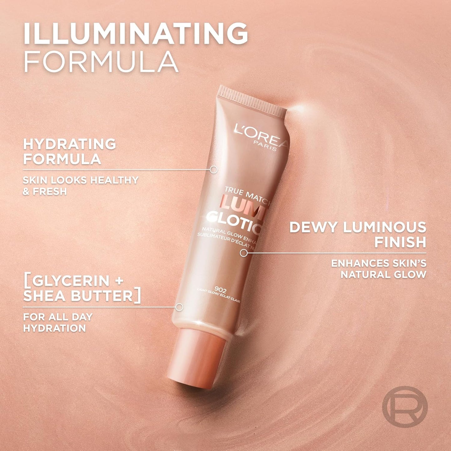 HOTL'Oreal Paris Makeup True Match Lumi Glotion, Natural Glow Enhancer, Illuminator Highlighter, Bronzing Drops For a Sun-Kissed Glow, 903 Medium