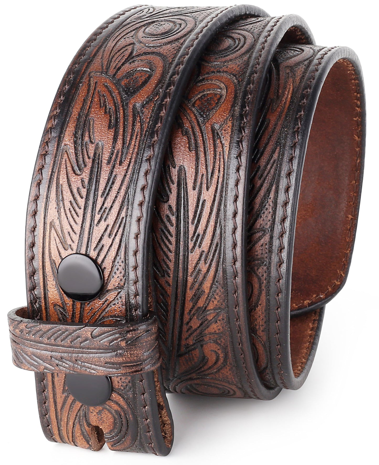 HOTF&L CLASSIC Western Belt without buckle for men – Full Grain Leather Cowboy Belts for jeans - One Piece Leather strap belt
