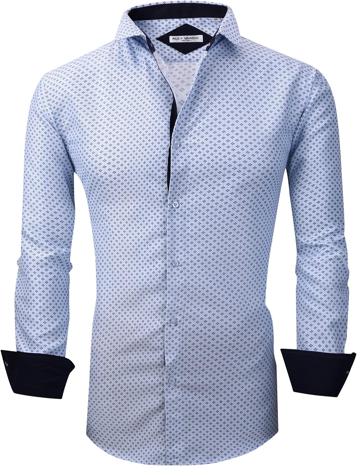 HOTAlex Vando Mens Printed Dress Shirts Regular Fit Casual Button Down Shirt | Wrinkle resistant, Machine washable, Contrast on inner collar & cuff, True-to-size cut, Business & Daily, Easy outfit pairing