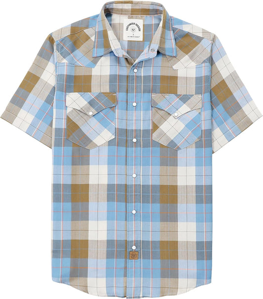HOTDubinik® Viscose Made from Bamboo Mens Short Sleeve Shirts Plaid Shirt Western Cowboy Pearl Snap Casual Plaid Shirts for Men