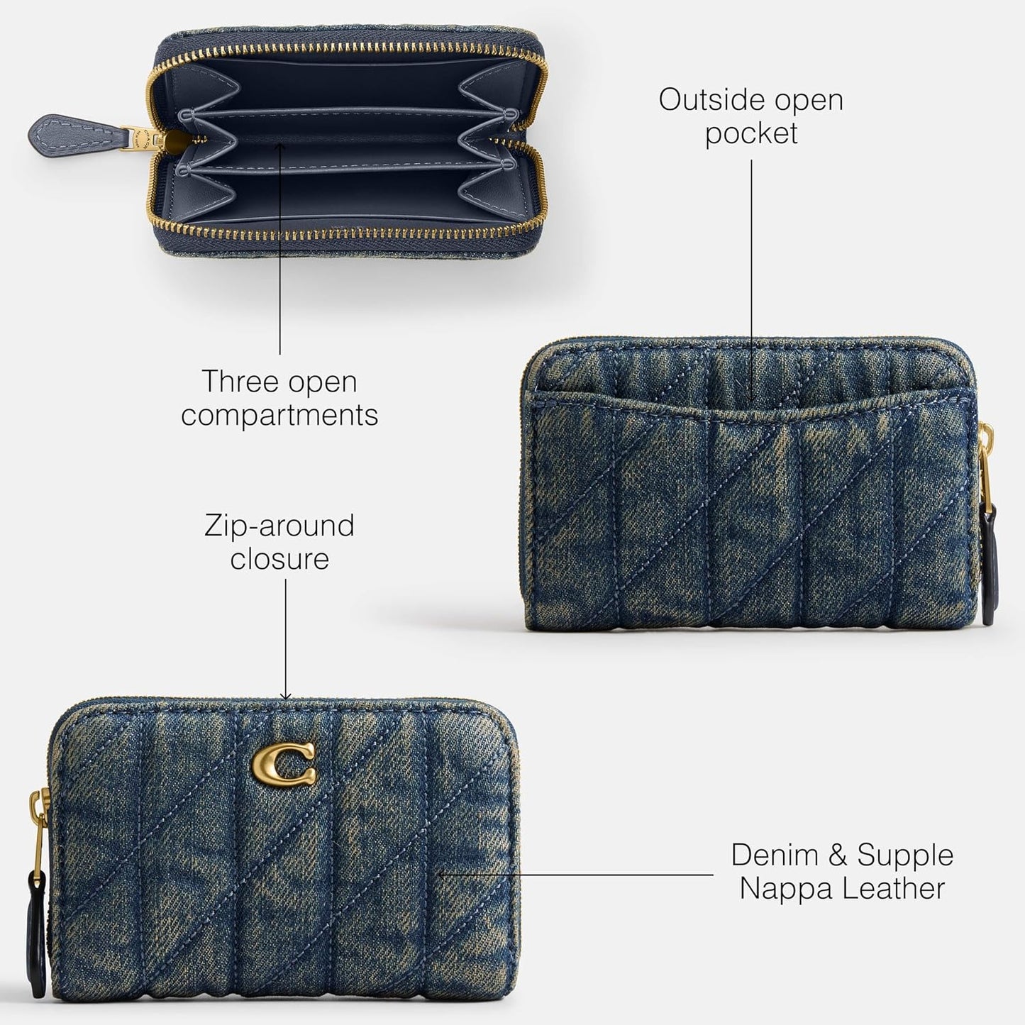 HOTCoach Essential Small Zip Around Card Case with Quilting