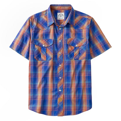 HOTDubinik® Western Shirts for Men Short Sleeve Plaid Pearl Snap Shirts for Men Button Up Shirt Cowboy Casual Work Shirt
