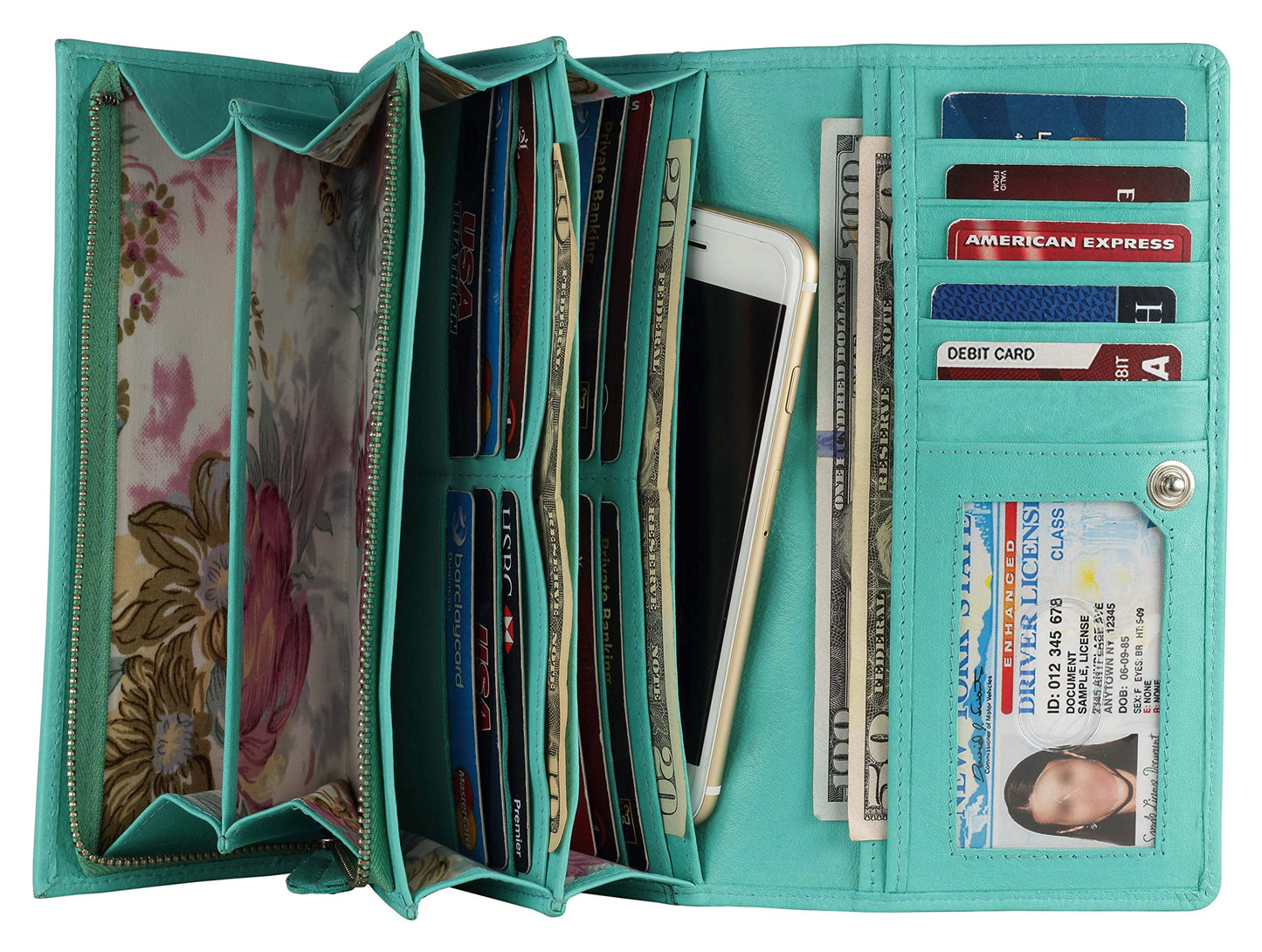 HOTWomen's Top Grain Leather Wallet, RFID Blocking Bifold clutch, 17 Card Slots, Zip Pocket Organizer, Elegant Gift for Women — Birthday, Valentine, Anniversary - TAUPE