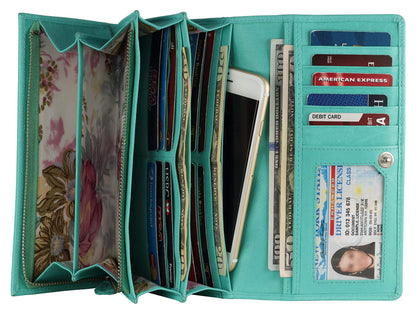 HOTWomen's Top Grain Leather Wallet, RFID Blocking Bifold clutch, 17 Card Slots, Zip Pocket Organizer, Elegant Gift for Women — Birthday, Valentine, Anniversary - TAUPE