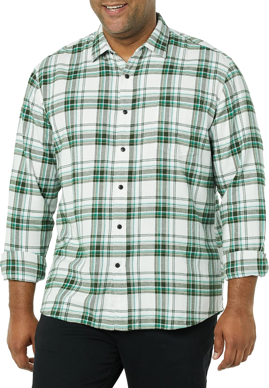 HOTAmazon Essentials Men's Regular Fit Long-Sleeve Flannel Shirt, Soft Brushed Cotton, Lightweight yet Warm