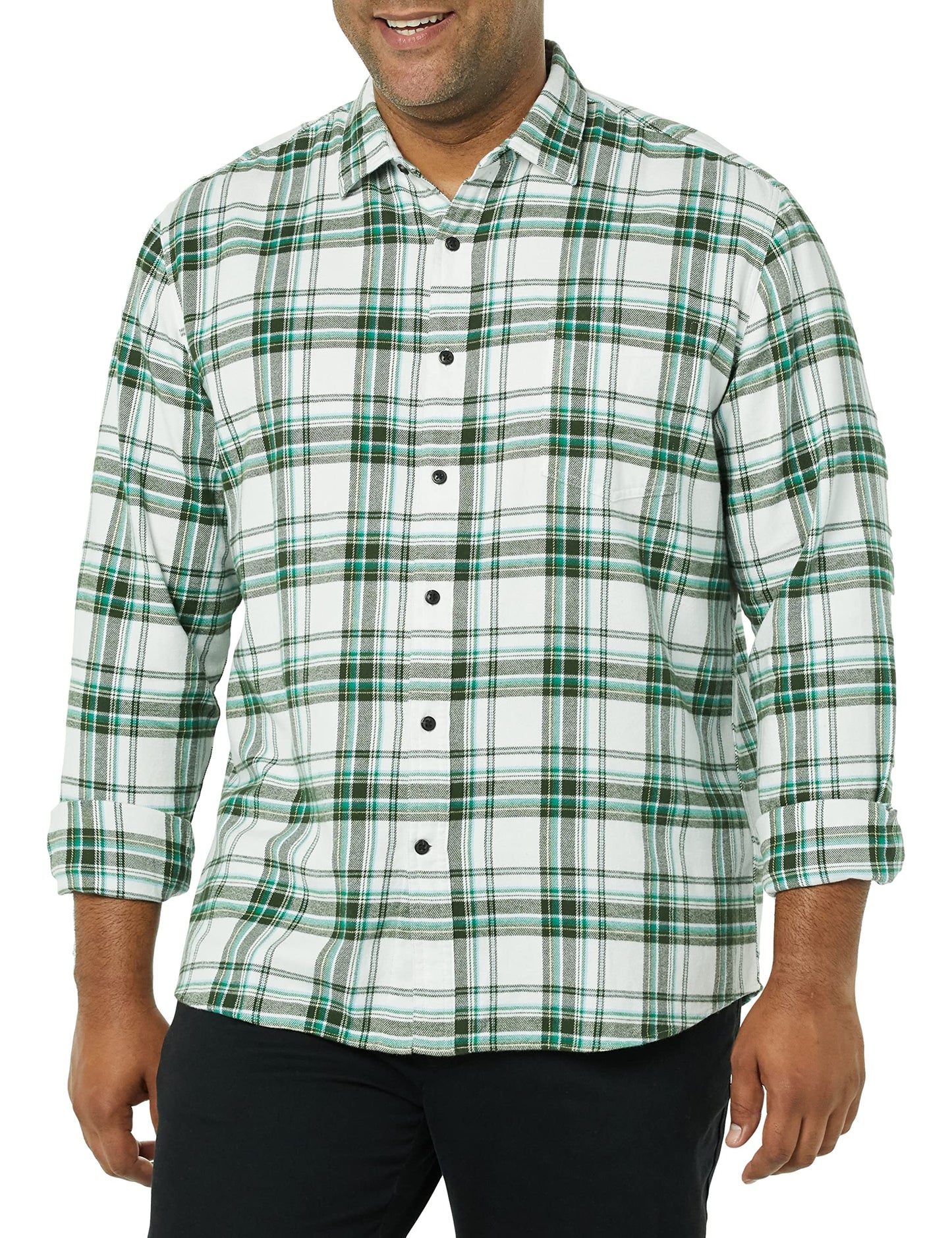 HOTAmazon Essentials Men's Regular Fit Long-Sleeve Flannel Shirt, Soft Brushed Cotton, Lightweight yet Warm