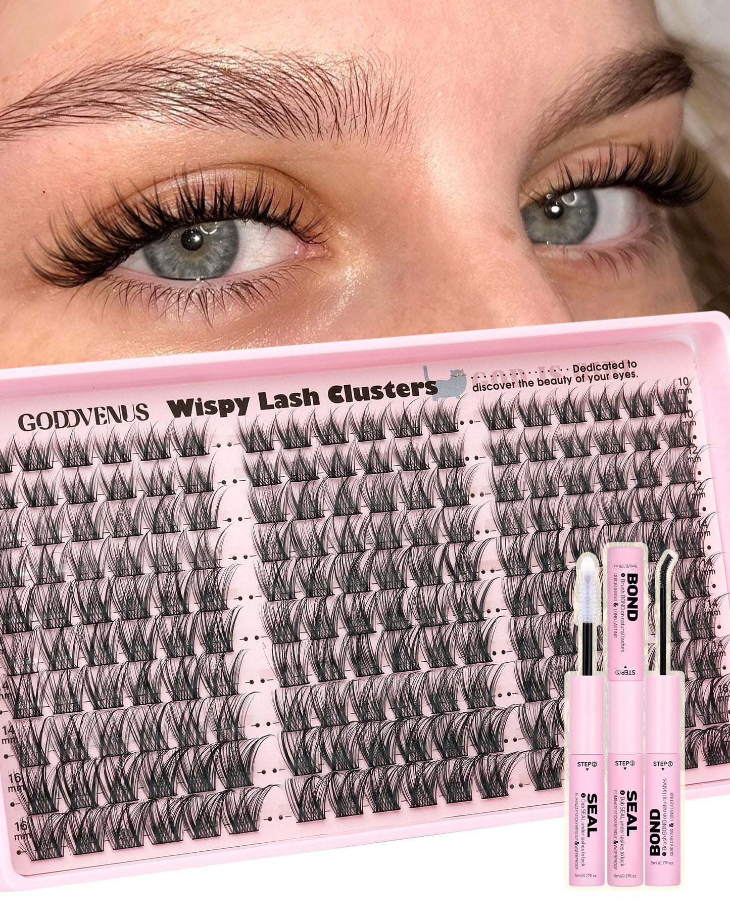HOTGoddvenus Lash Clusters Kit Wispy Eyelash Clusters Lashes Natural DIY Lash Extension Kit 10-16mm Cluster Eyelash Extensions Kit 300pcs C Curl Individual Lashes Cluster Eyelash (No Tweezers)
