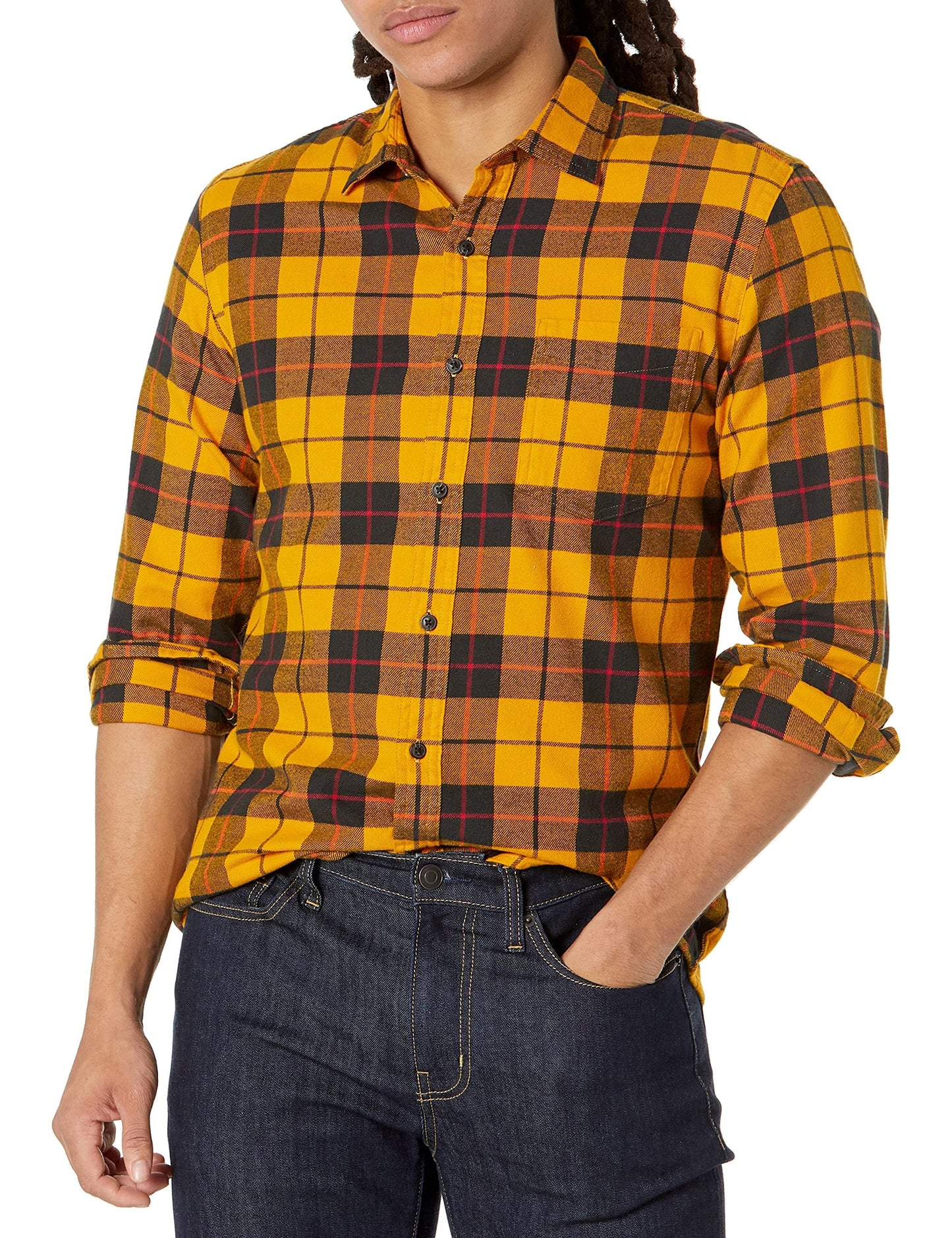 HOTAmazon Essentials Men's Slim-Fit Flannel Shirt, Long Sleeve Button Down Plaid