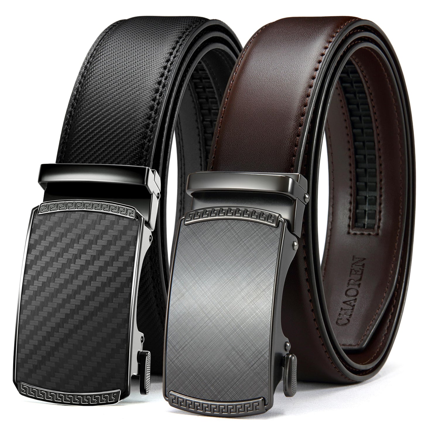 HOTCHAOREN Mens Belt Leather Ratchet Belt 2 Pack - Customizable Fit, Effortless Style (35mm)
