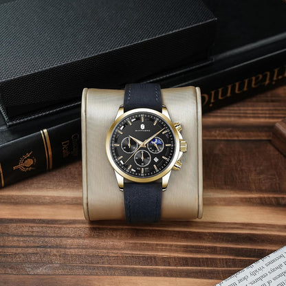 HOTBENYAR Mens Watches Analog Quartz Chronograph Waterproof Wrist Watches for Men Fashion Business Work Casual Sport Designer Dress Watch with Calendar Elegant Gifts for Men