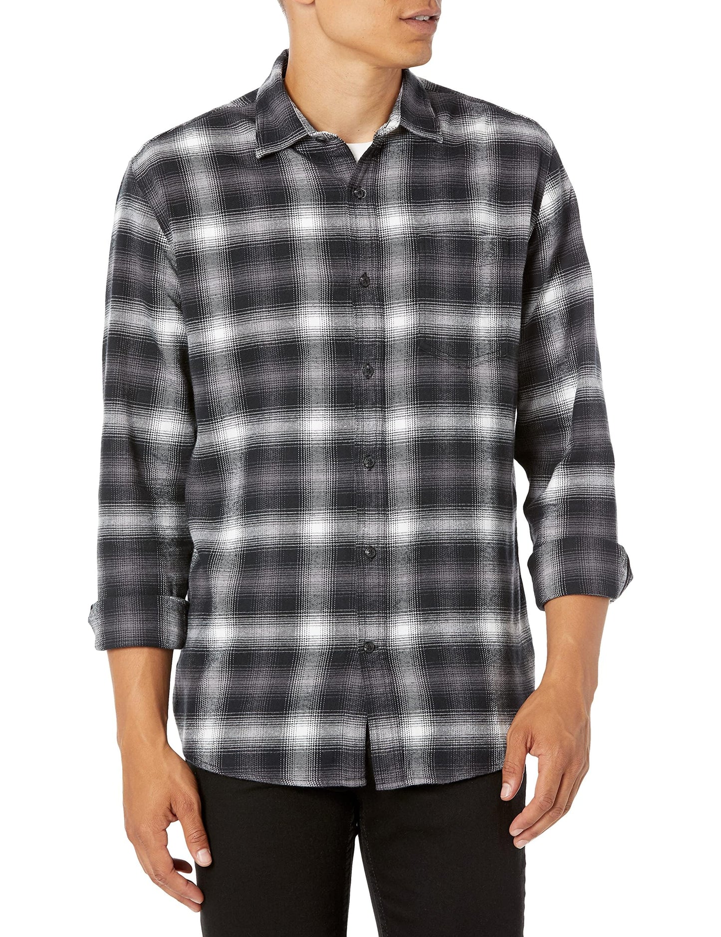 HOTAmazon Essentials Men's Regular Fit Long-Sleeve Flannel Shirt, Soft Brushed Cotton, Lightweight yet Warm