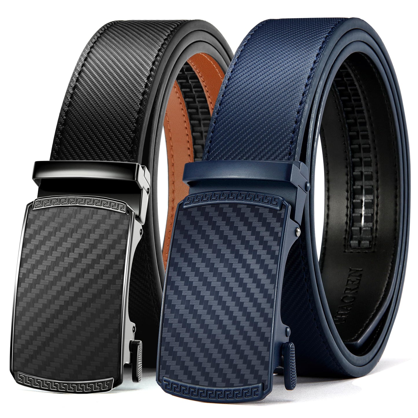 HOTCHAOREN Mens Belt Leather Ratchet Belt 2 Pack - Customizable Fit, Effortless Style (35mm)