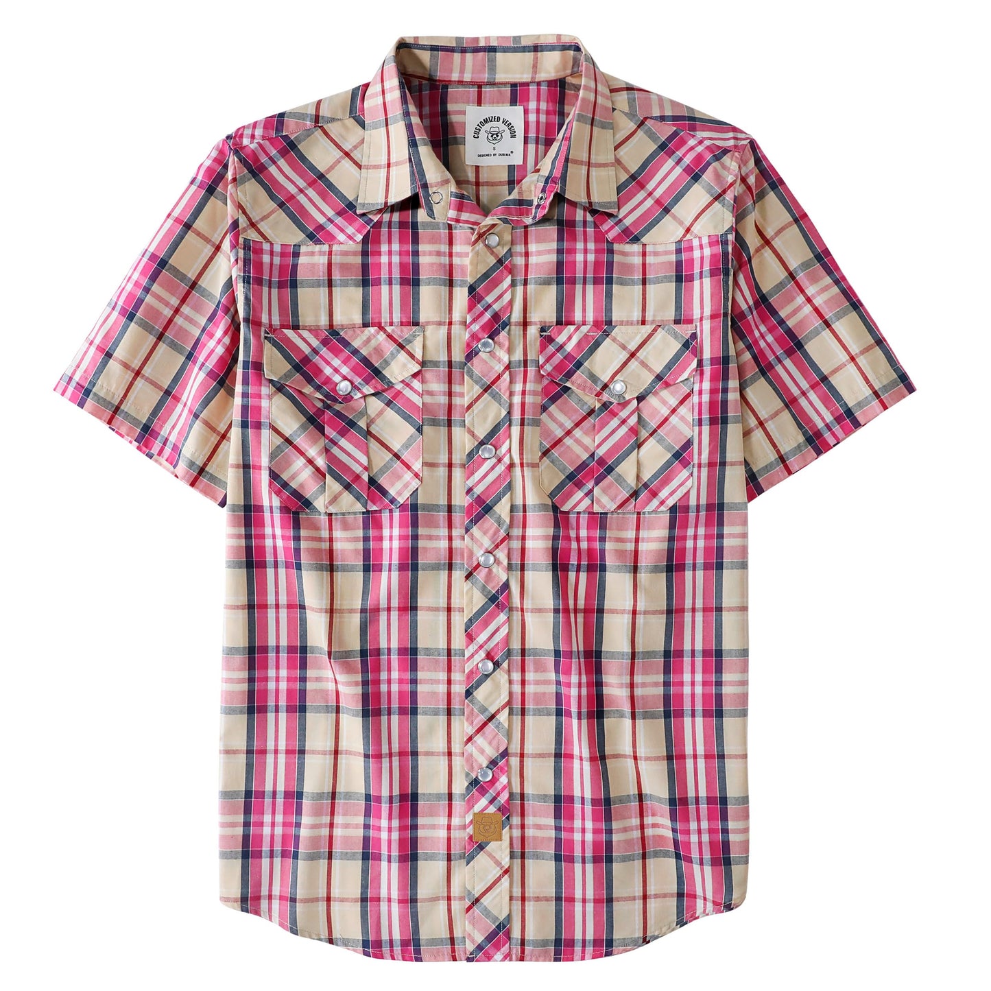 HOTDubinik® Western Shirts for Men Short Sleeve Plaid Pearl Snap Shirts for Men Button Up Shirt Cowboy Casual Work Shirt