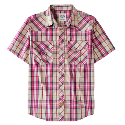 HOTDubinik® Western Shirts for Men Short Sleeve Plaid Pearl Snap Shirts for Men Button Up Shirt Cowboy Casual Work Shirt