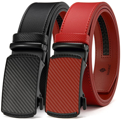 HOTDOOPAI Men's 2 Pack Ratchet Dress Belt - Adjustable 1 3/8" Genuine Leather, Size Length Can Be Cut, With Gift Box