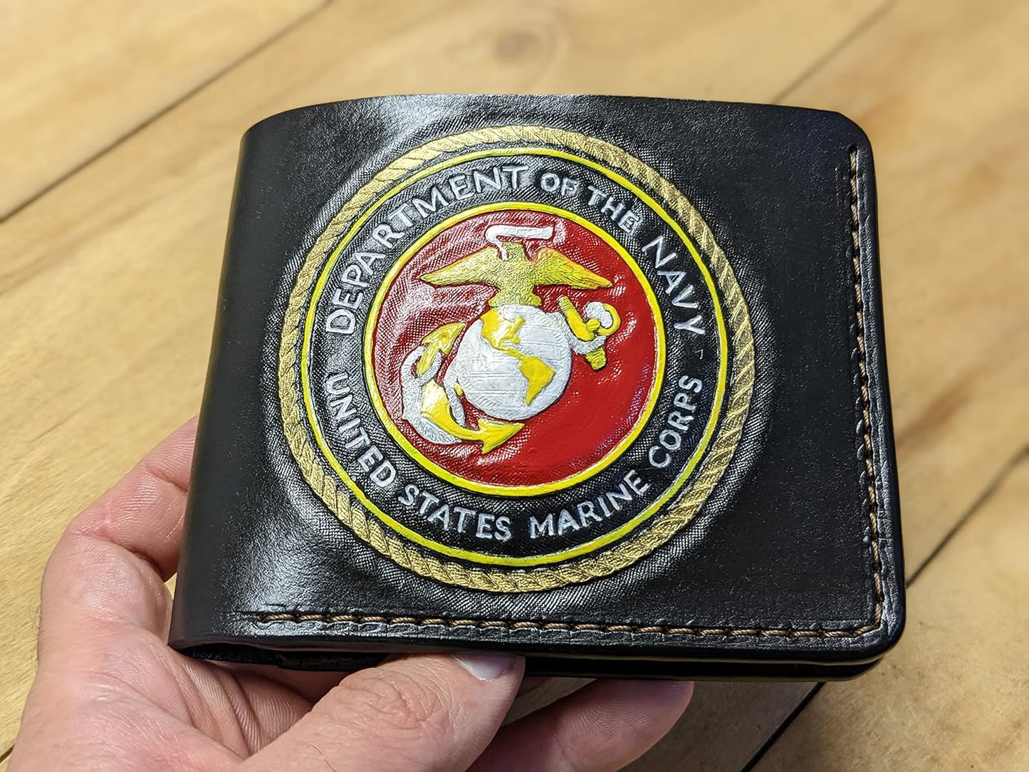 HOTMen's 3D Genuine Leather Wallet, Hand-Carved, Hand-Painted, Leather Carving, Custom wallet, Personalized wallet, Alien, US Marine Corp