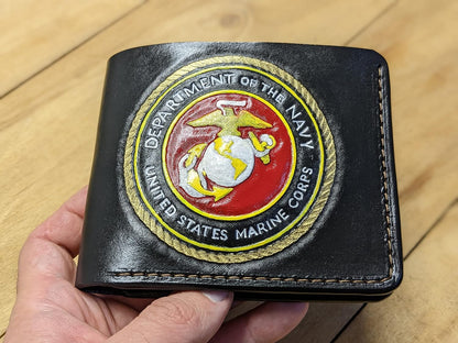 HOTMen's 3D Genuine Leather Wallet, Hand-Carved, Hand-Painted, Leather Carving, Custom wallet, Personalized wallet, Alien, US Marine Corp